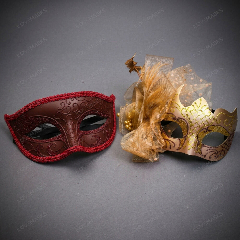 Venetian Glitter Tulle Masquerade Halloween Party mask Red Gold